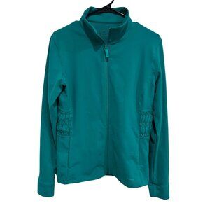 Reebok Womens Teal Full-Zip Jacket With Ruched Side Panels Size XL